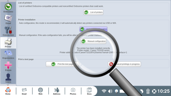 Informations imprimante configurée