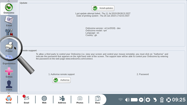 Access to printers configuration